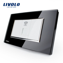 Livolo US Standard Power Socket Telephone Socket With Black Toughened Crystal Glass Panel VL-C391T-82